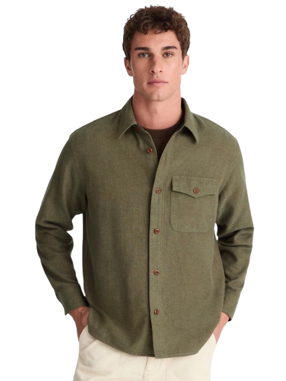 Madewell Work Shirt Herringbone Dark Olive Military Thick Warm Cotton Size Large